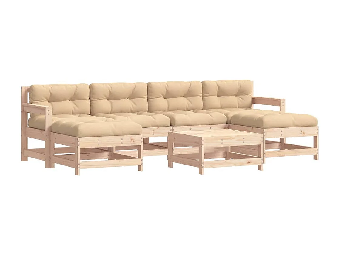 7 pcs conjunto lounge jardim com almofadões madeira maciça