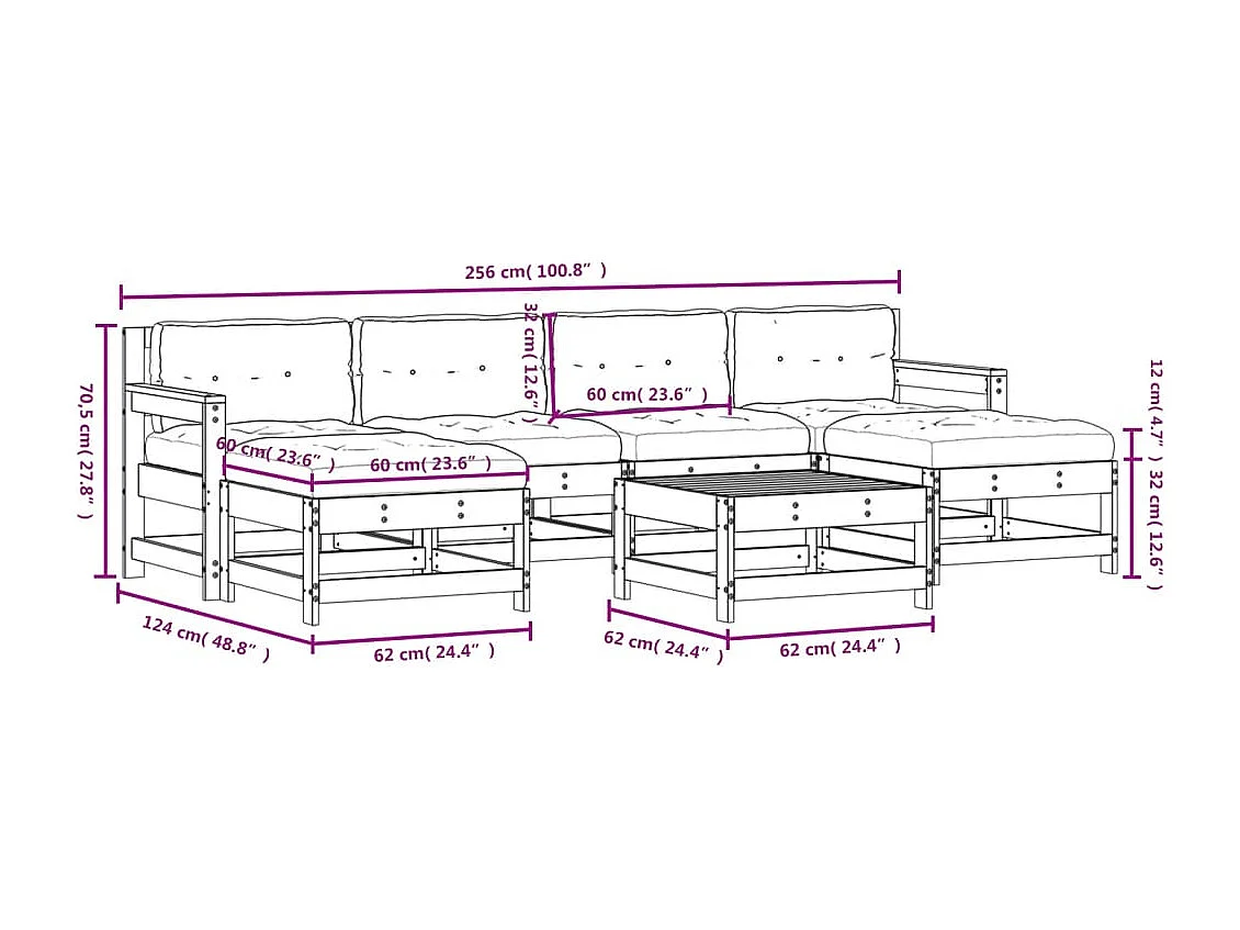 7 pcs conjunto lounge jardim com almofadões madeira maciça