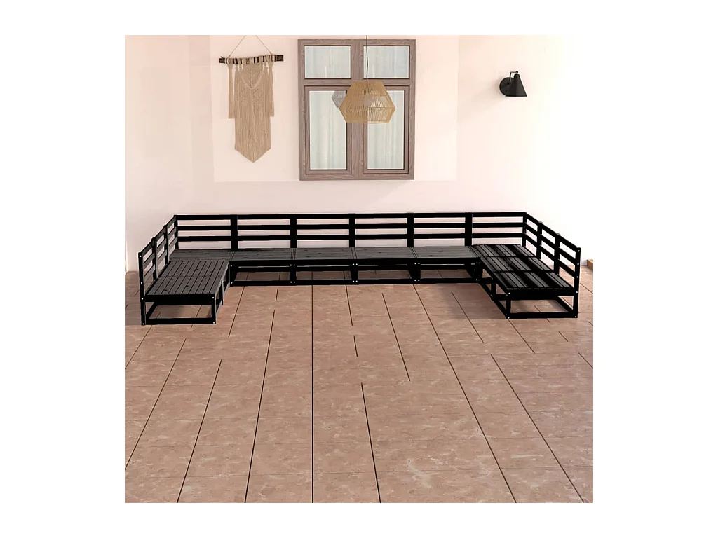 Salon de jardin 10 pcs bois de pin massif