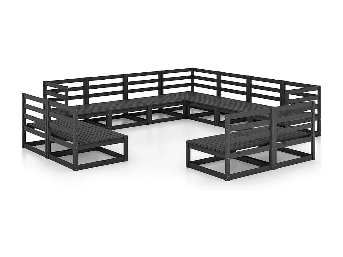Set Divani da Giardino 11 pz Nero in Legno Massello di Pino