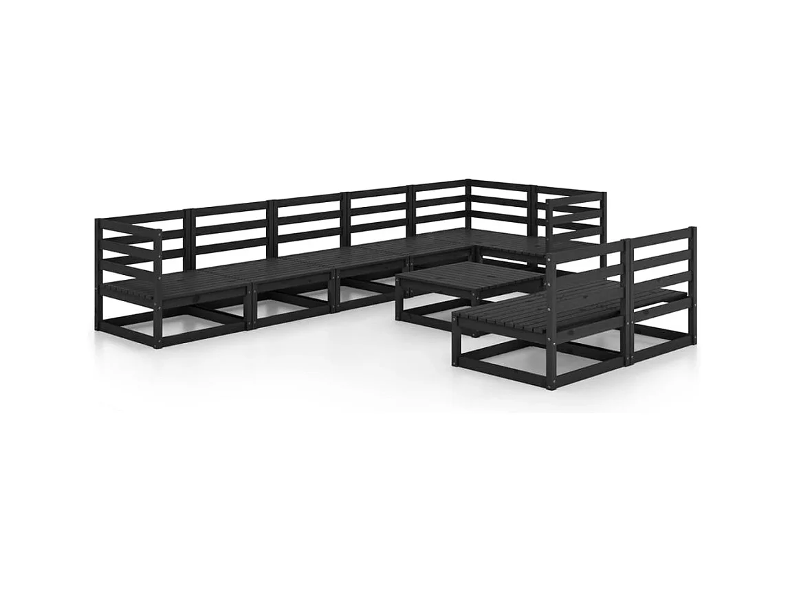 Set Divani da Giardino 9 pz Nero in Legno Massello di Pino