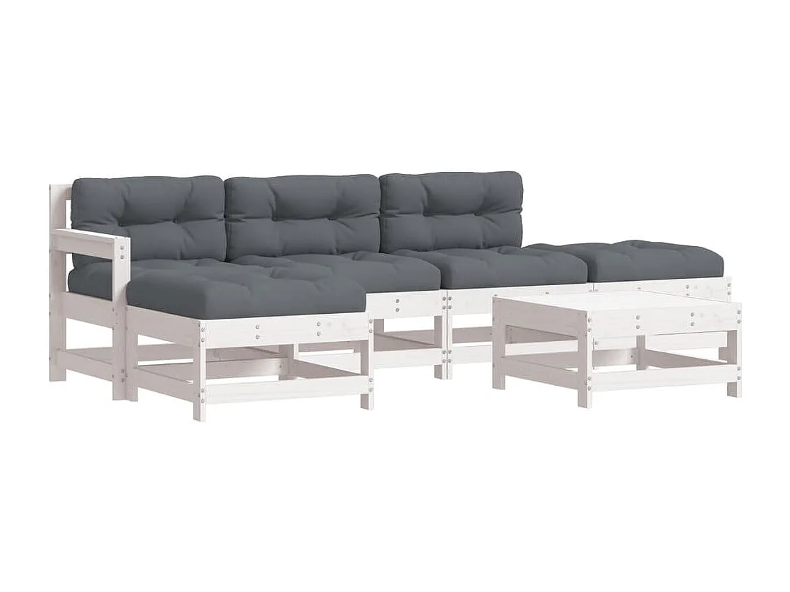 6-delige Loungeset met kussens massief hout wit