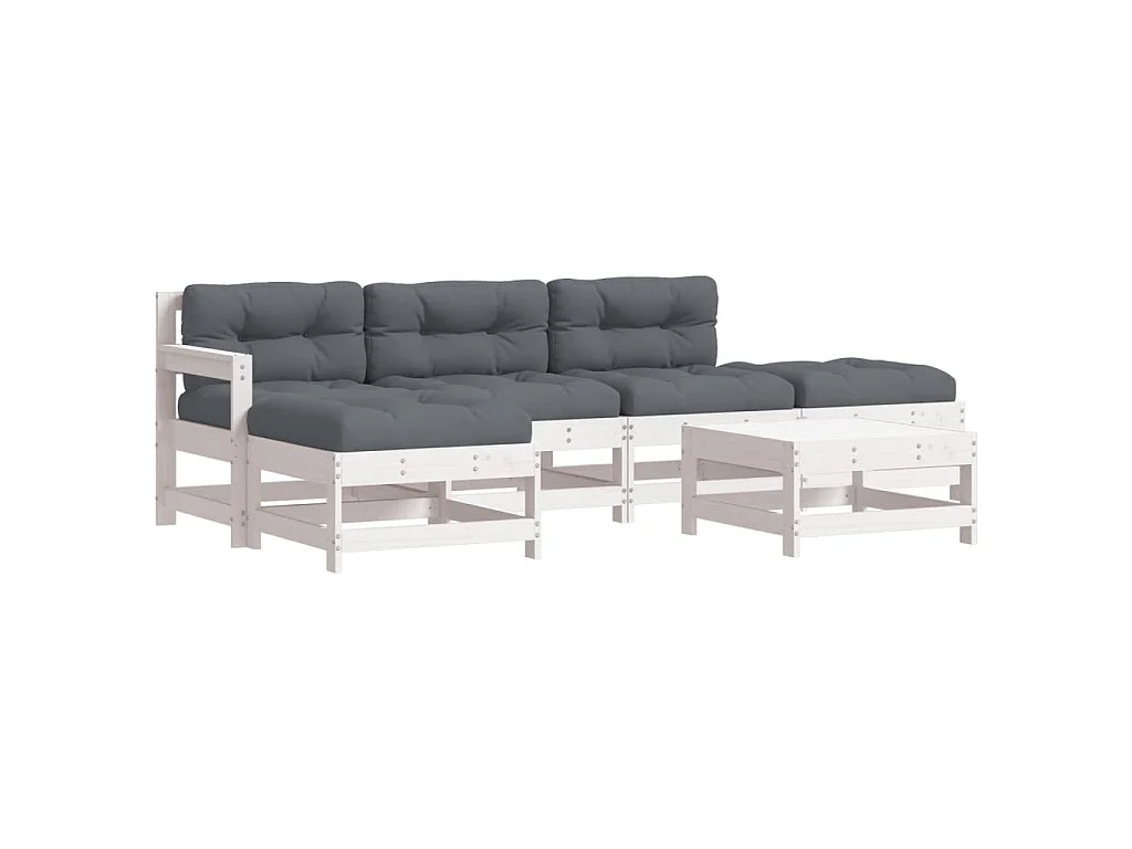 Set Divani da Giardino 6pz con Cuscini in Legno Massello Bianco