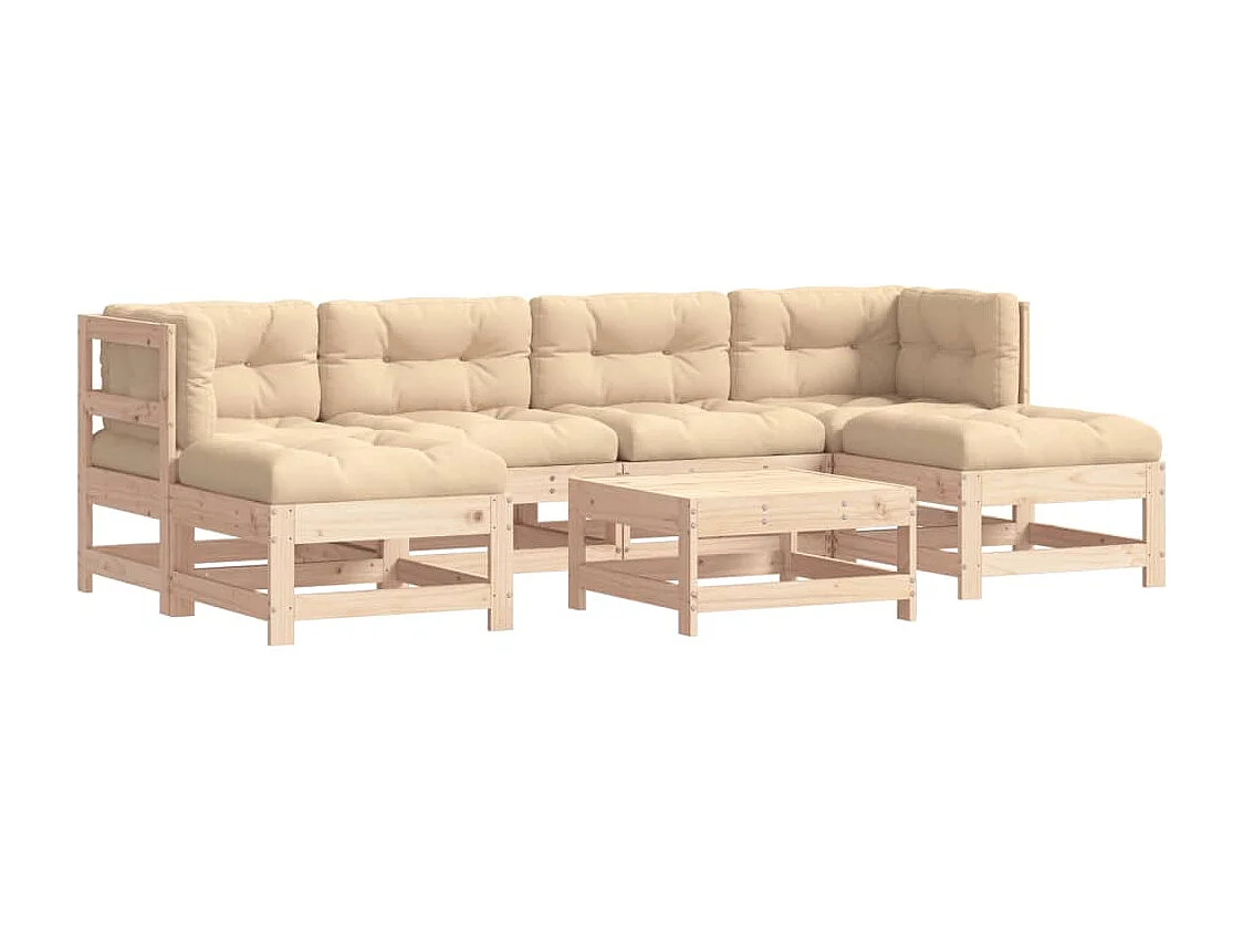 7 pcs conjunto lounge jardim c/ almofadões madeira maciça