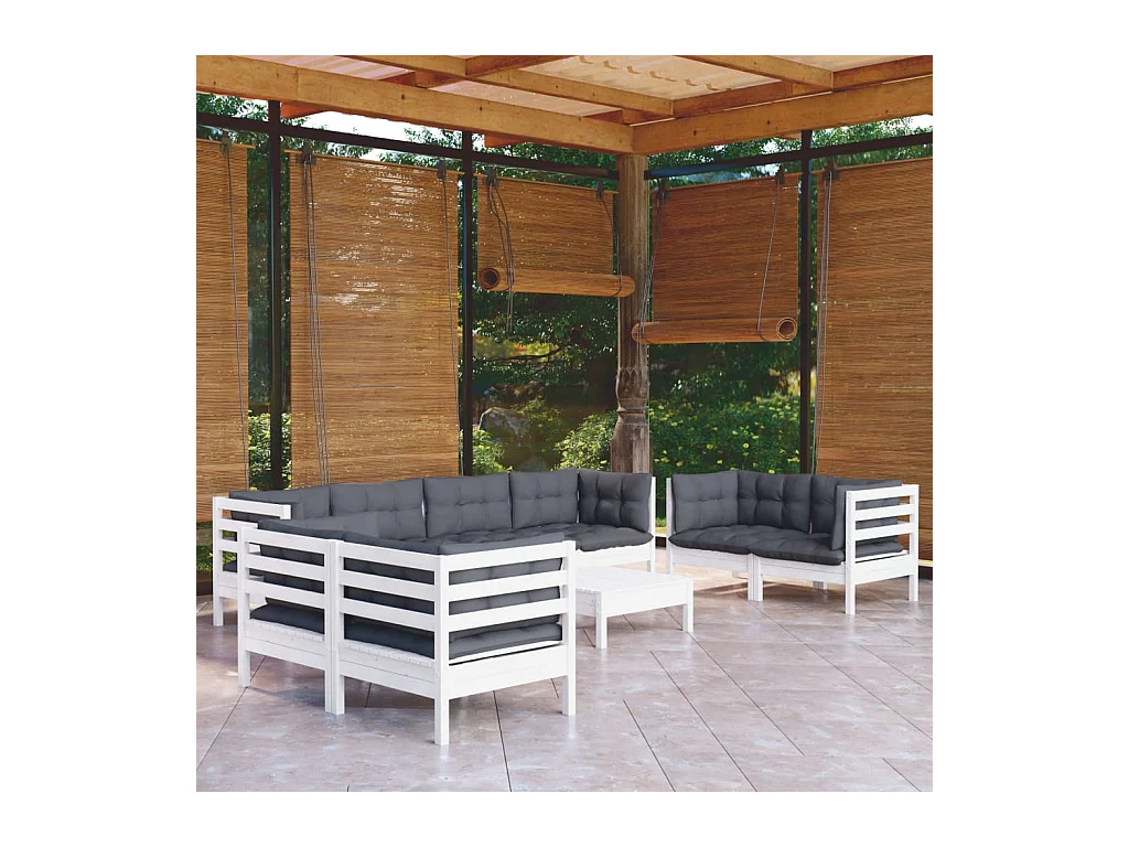 Salon de jardin 9 pcs avec coussins bois de pin massif