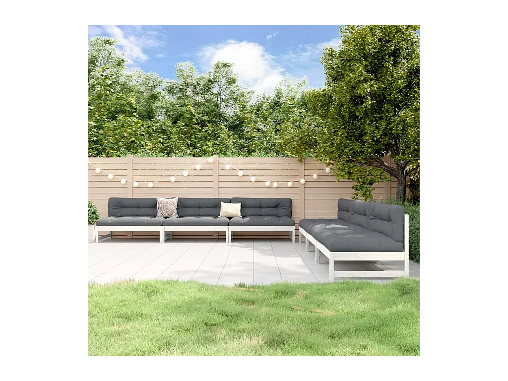 Salon de jardin 6 pcs Blanc Bois de pin massif