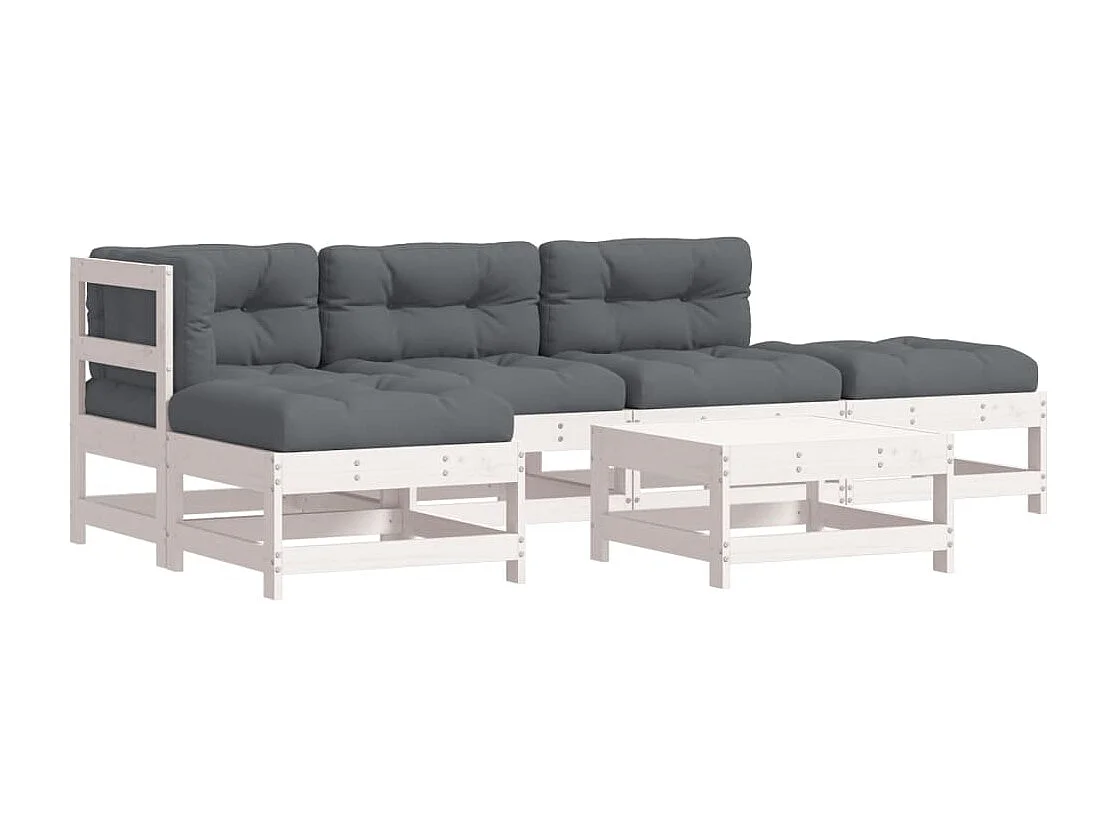 Salon de jardin 6 pcs avec coussins blanc bois massif