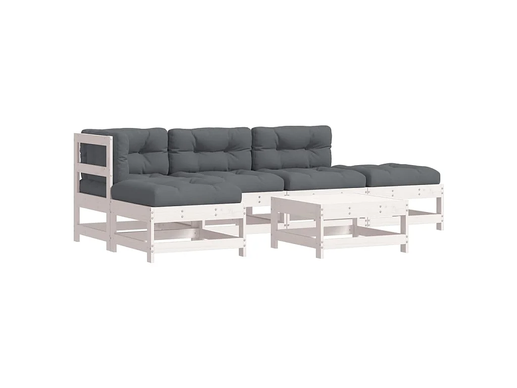 Set Divani da Giardino 6pz con Cuscini in Legno Massello Bianco