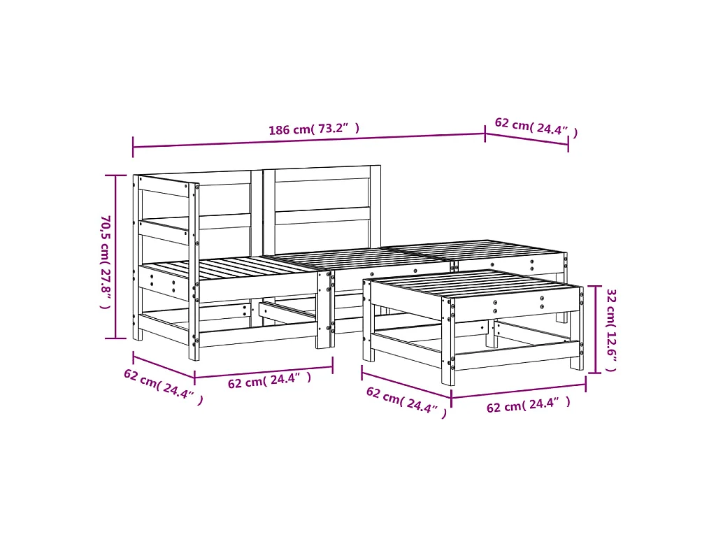 Salon de jardin 4 pcs bois de pin imprégné
