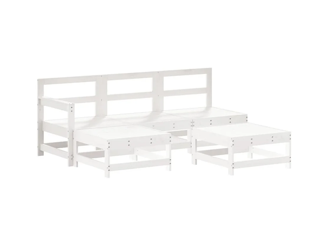5-tlg. Garten-Lounge-Set Weiß Massivholz Kiefer