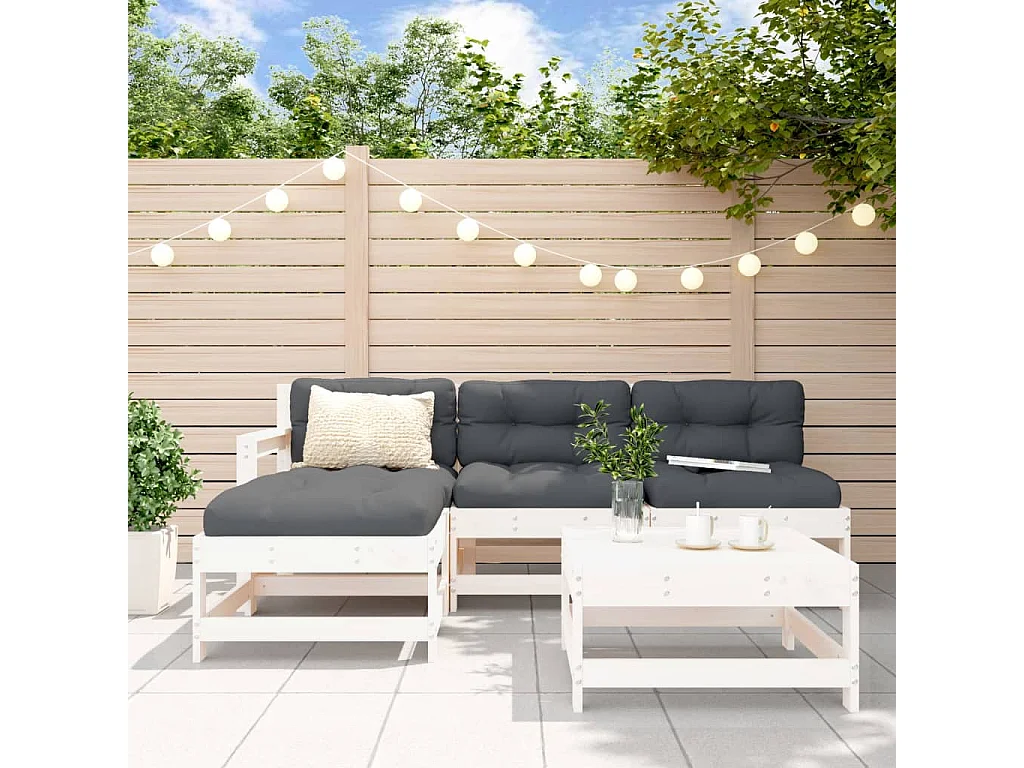 5 pcs conjunto lounge de jardim madeira de pinho maciça branco