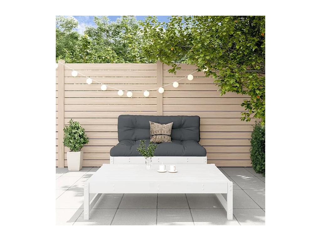 Salon de jardin 2 pcs avec coussins blanc bois massif