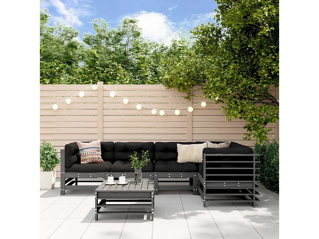 Set Divani da Giardino 6pz con Cuscini in Legno Massello Grigio