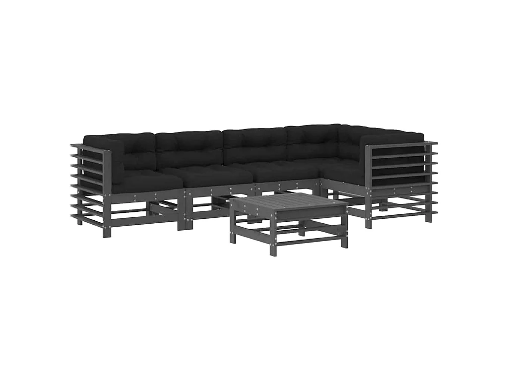 6-delige Loungeset met kussens massief hout grijs