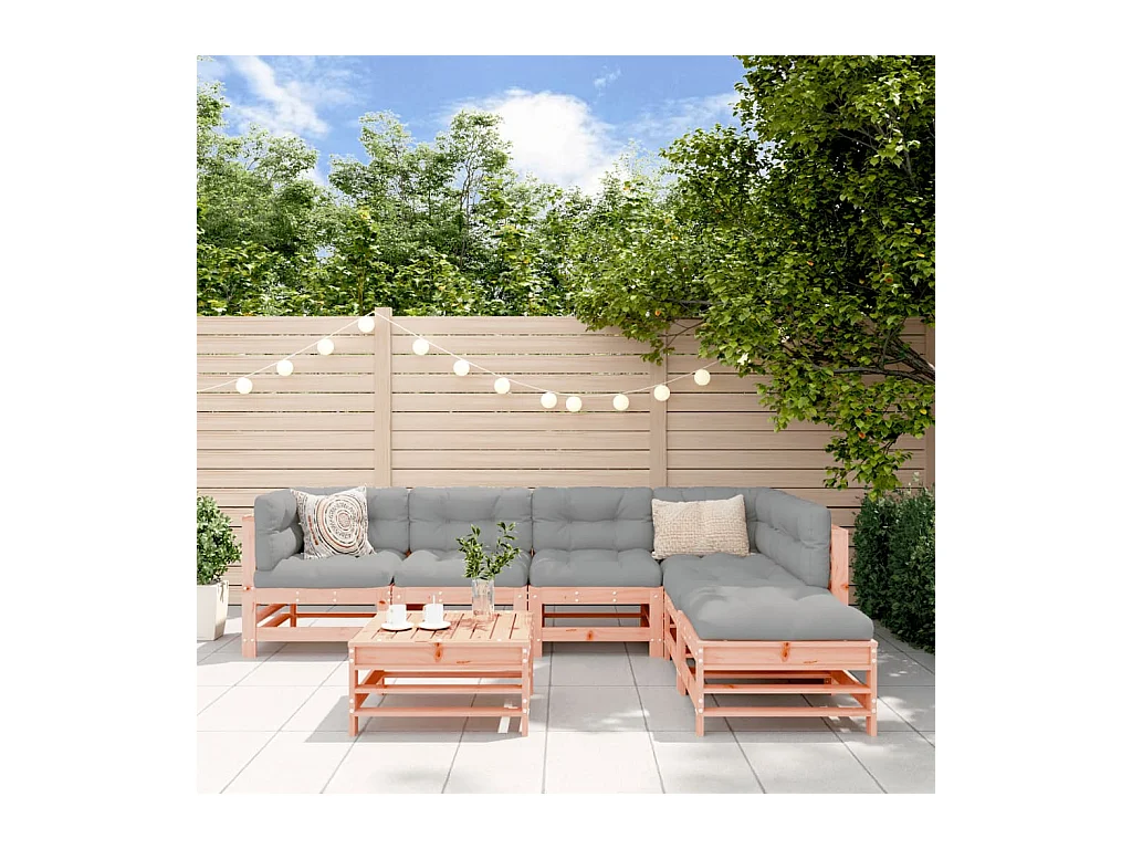 Salon de jardin 7 pcs avec coussins bois massif douglas