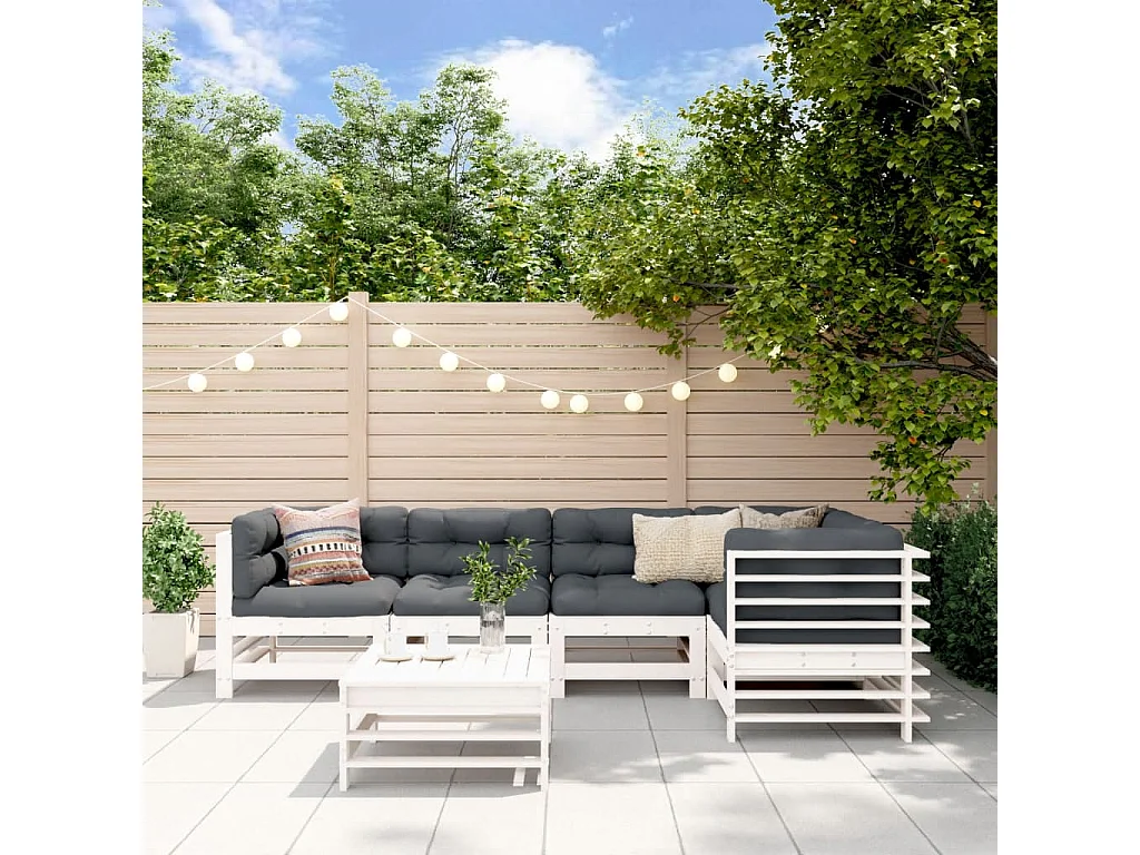 Juego de muebles de jardín 6 piezas madera maciza pino blanco
