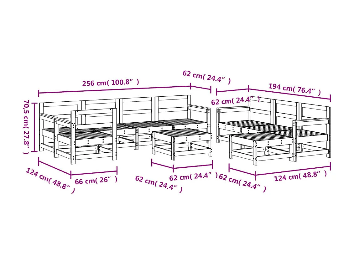 Salon de jardin 10 pcs bois de pin imprégné