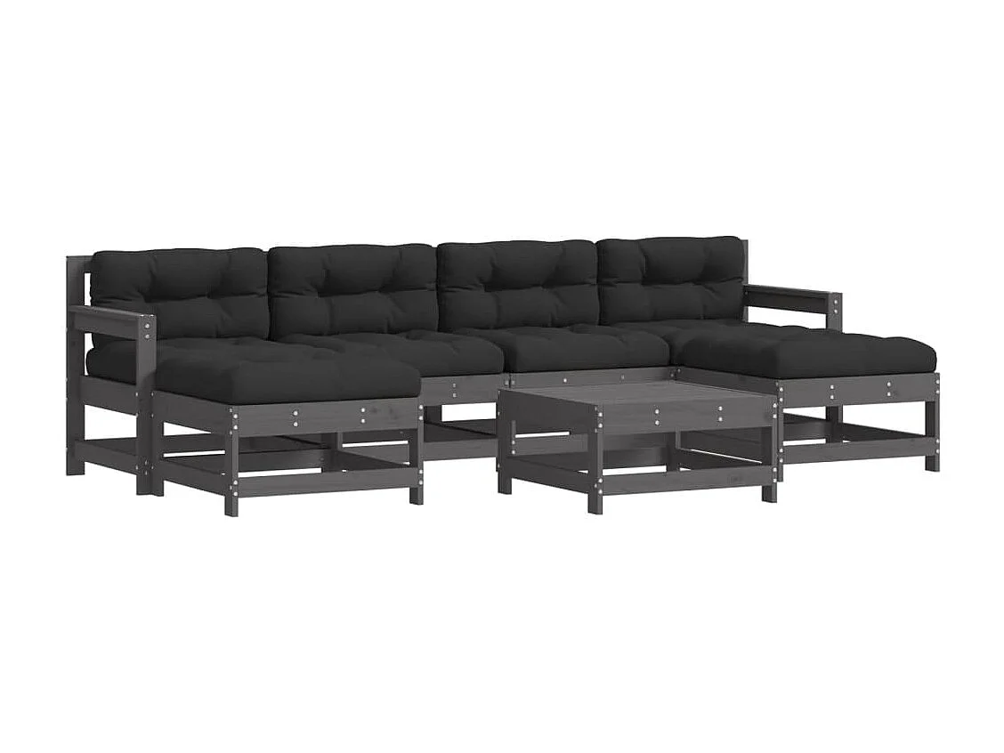 7-tlg. Garten-Lounge-Set mit Kissen Grau Massivholz