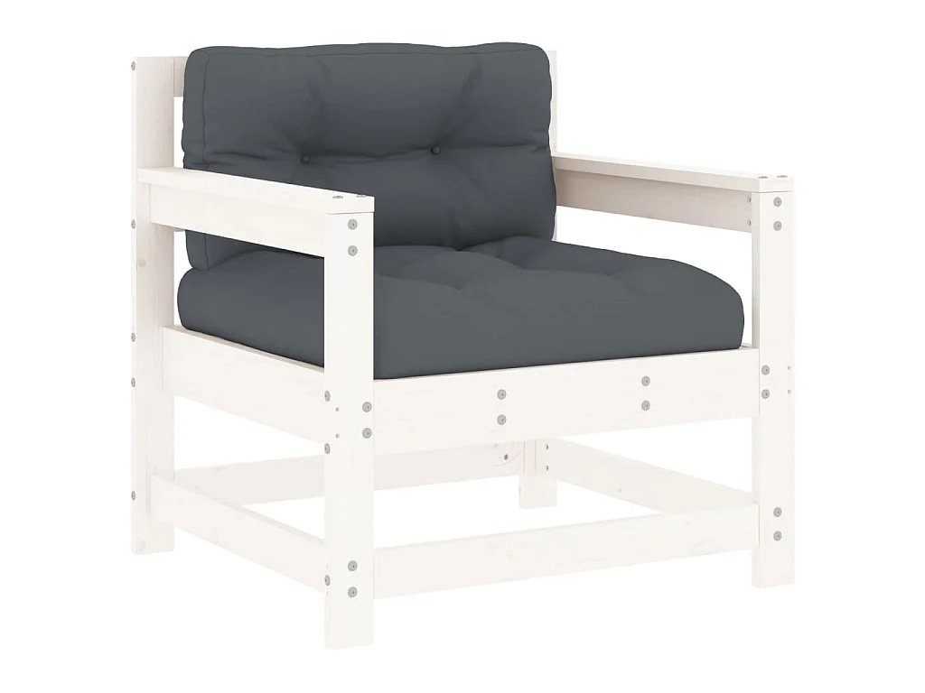 Set Divani da Giardino 7pz con Cuscini in Legno Massello Bianco