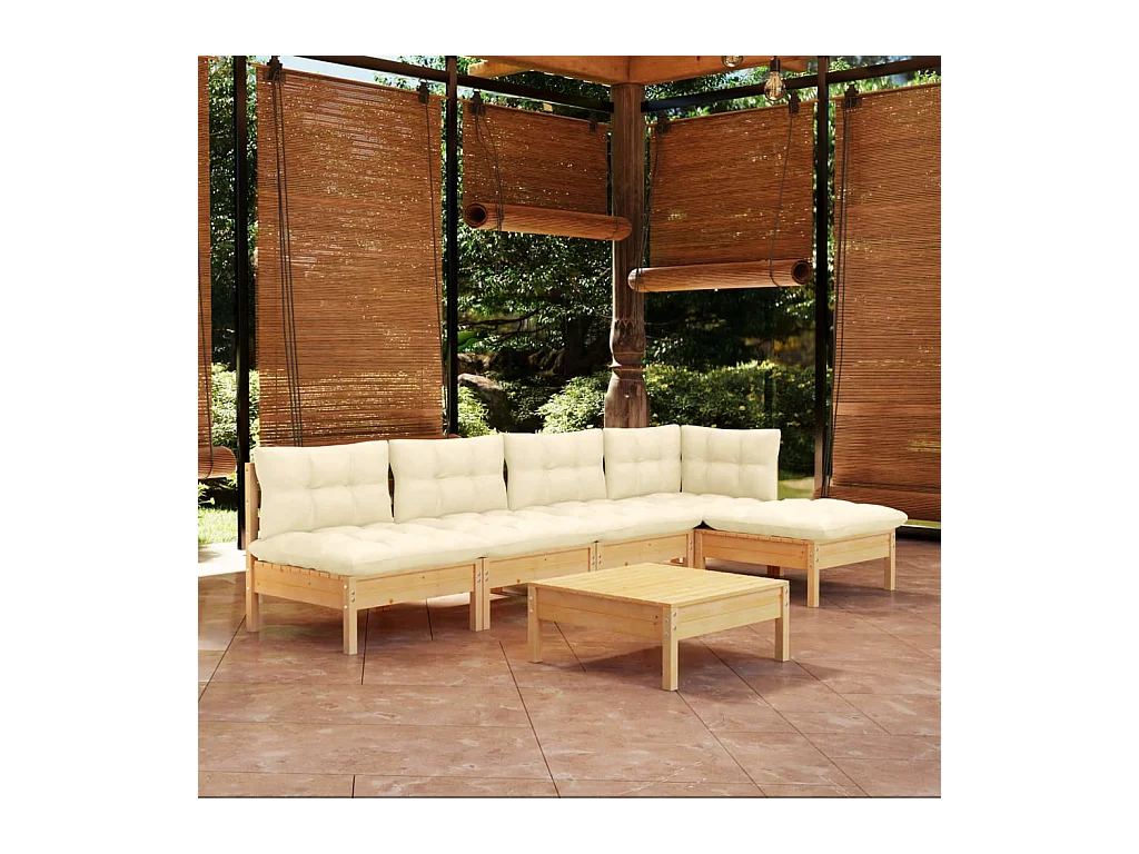 Muebles de jardín 6 piezas cojines madera de pino color crema