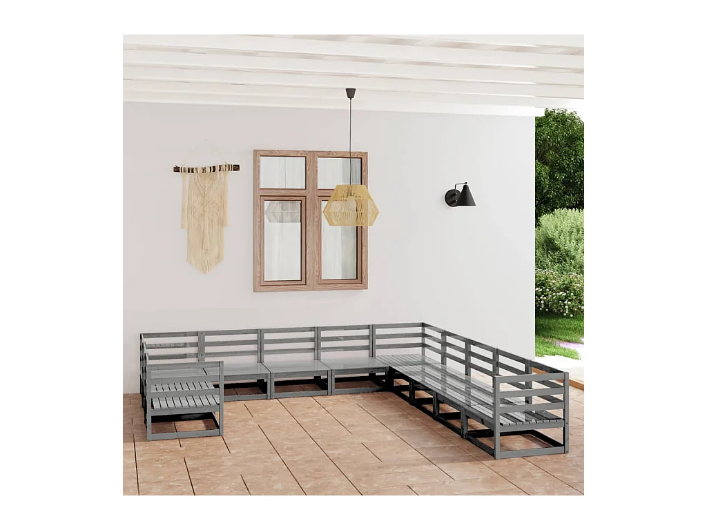 11-tlg. Garten-Lounge-Set Massivholz Kiefer