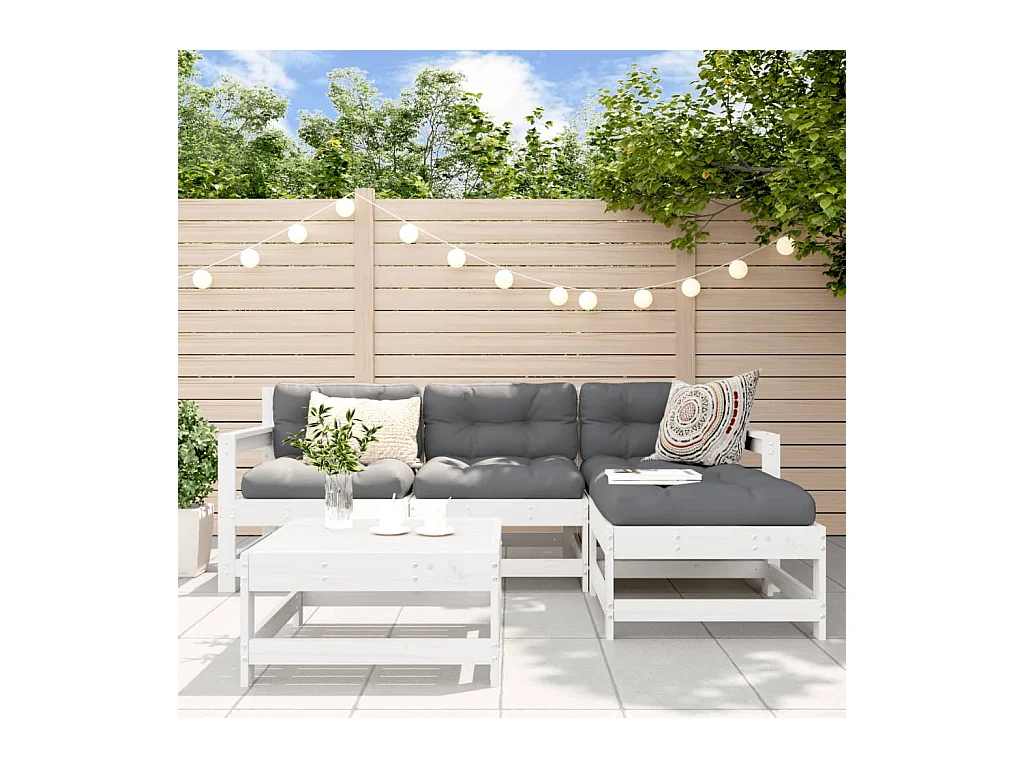 5-tlg. Garten-Lounge-Set Weiß Massivholz Kiefer