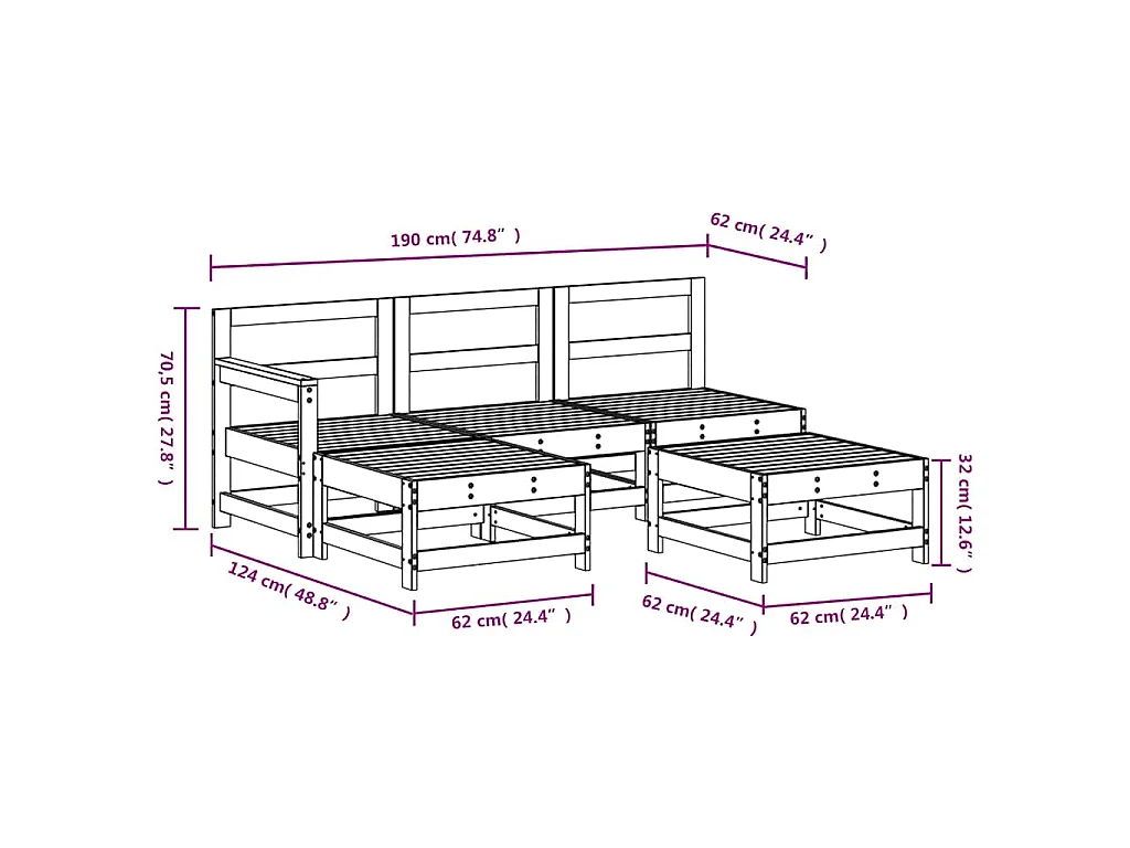 Salon de jardin 5 pcs bois massif de pin