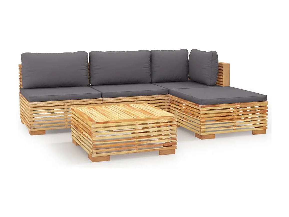 Salon de jardin 5 pcs avec coussins Bois de teck solide