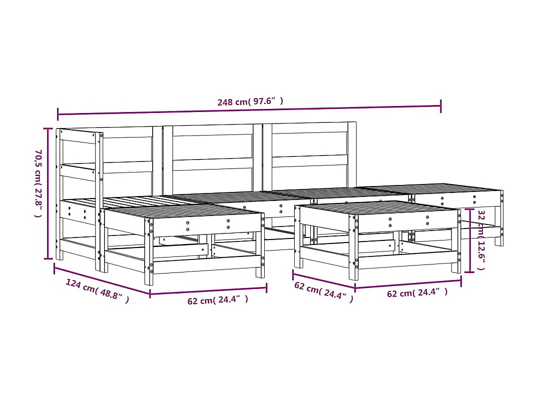 Salon de jardin 6 pcs Bois de pin massif