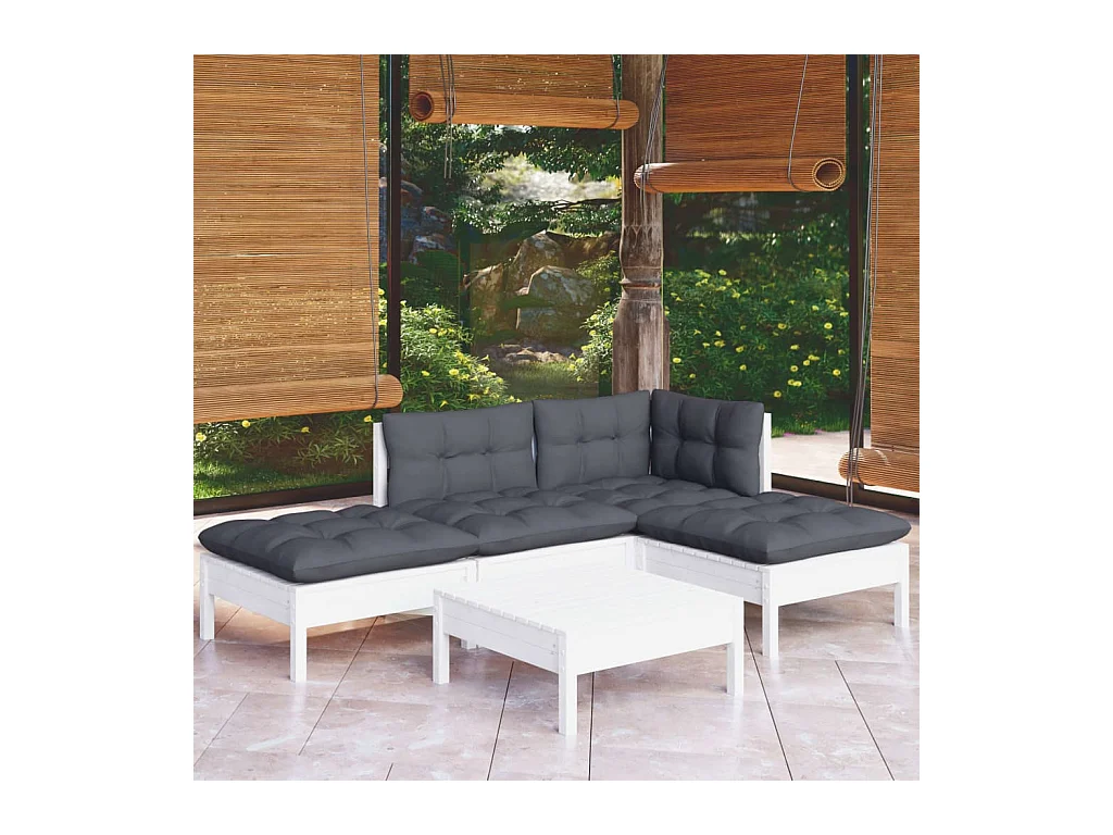 5-delige Loungeset met kussens grenenhout wit