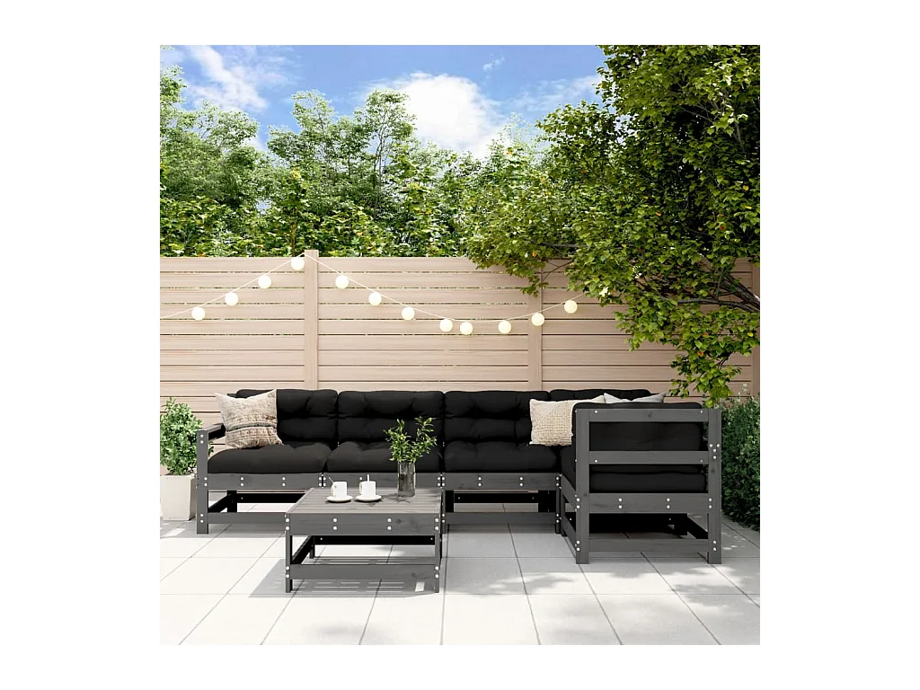 Set Salotto da Giardino 6 pz Grigio in Legno Massello di Pino