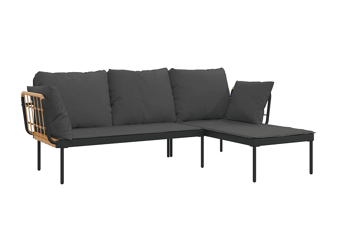 3-delige Loungeset met kussens poly rattan donkergrijs