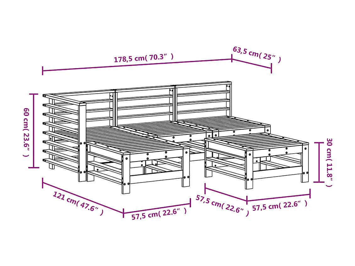 Set Salotto da Giardino 5 pz in Legno Massello di Douglas