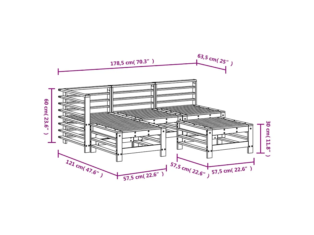 5-tlg. Garten-Lounge-Set Massivholz Douglasie