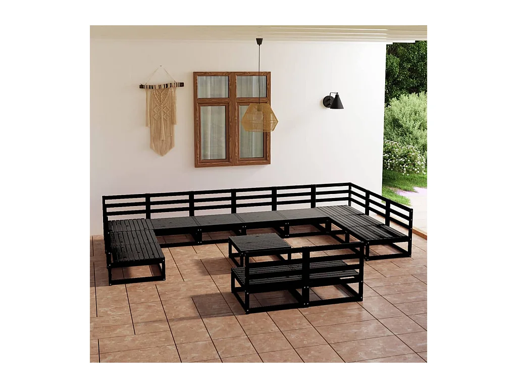 Salon de jardin 13 pcs bois de pin massif
