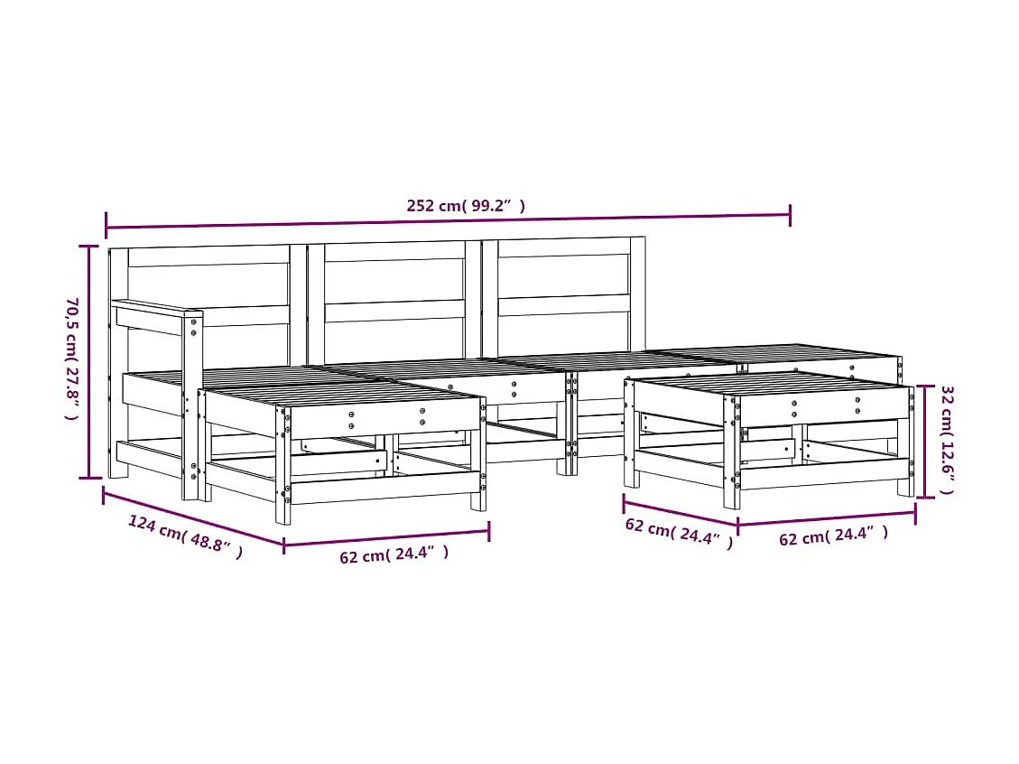 6 pcs conjunto lounge de jardim pinho maciço