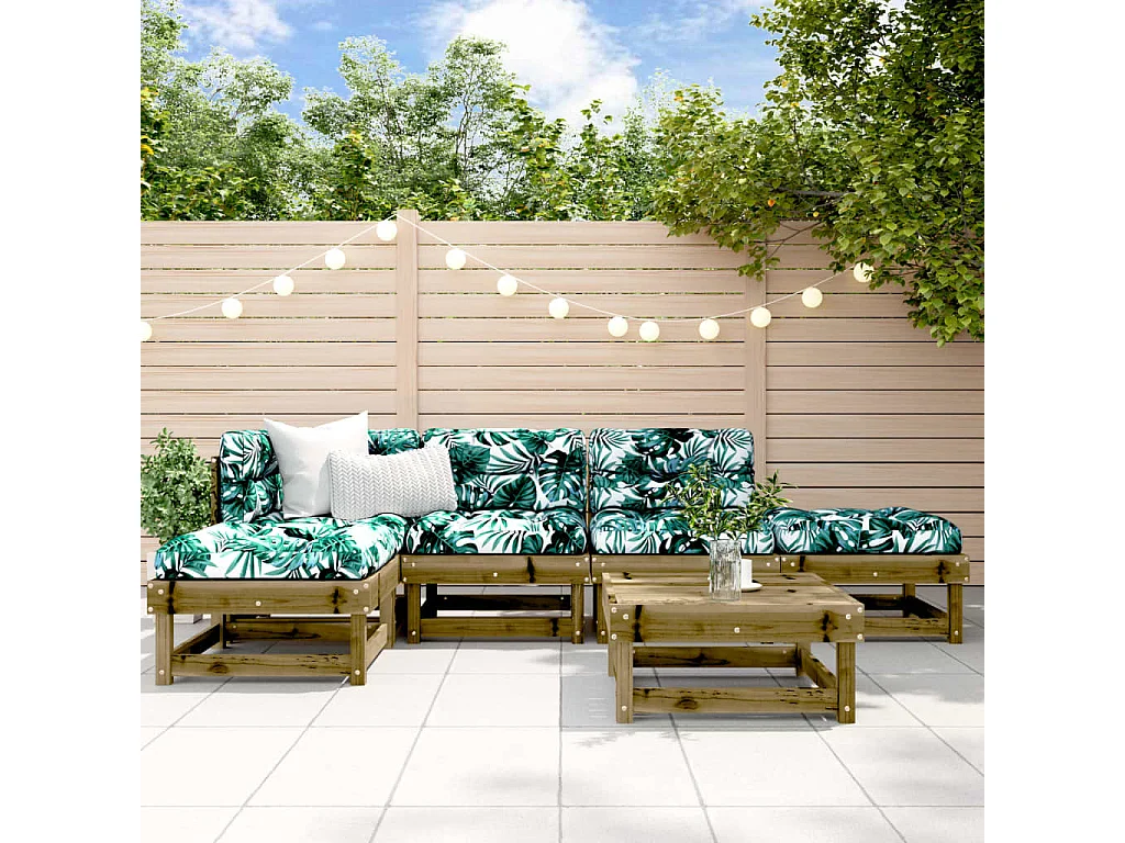 6 pcs conjunto lounge de jardim c/ almofadões pinho impregnado