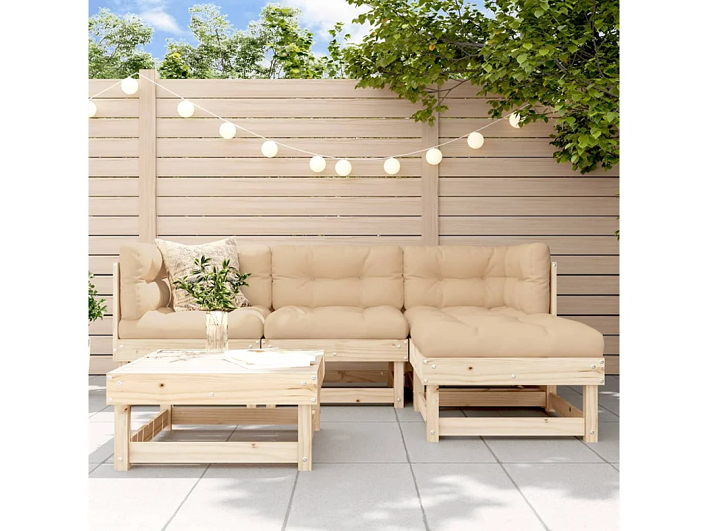 Salon de jardin 5 pcs bois massif de pin
