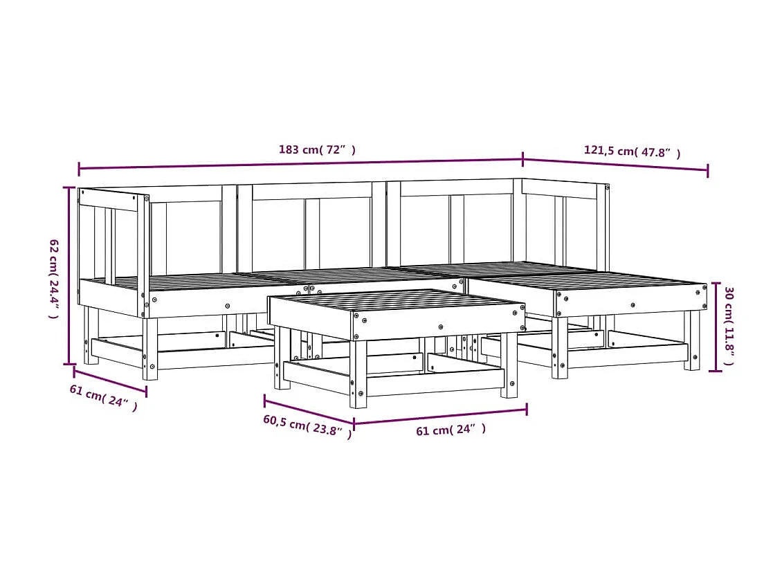 5-delige Loungeset massief grenenhout
