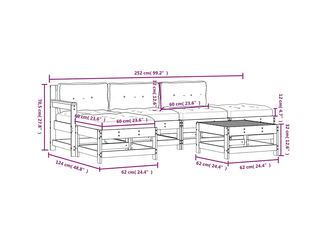 6-tlg. Garten-Lounge-Set mit Kissen Massivholz Douglasie