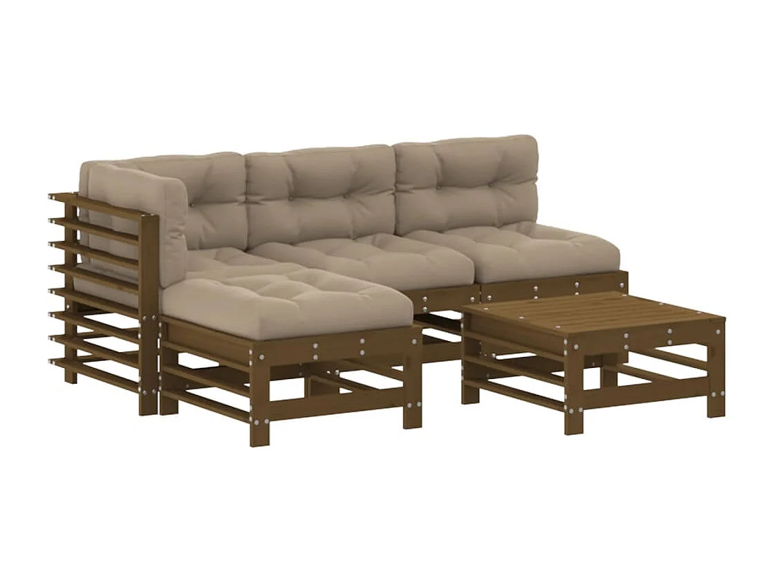 5-tlg. Garten-Lounge-Set mit Kissen Honigbraun Massivholz