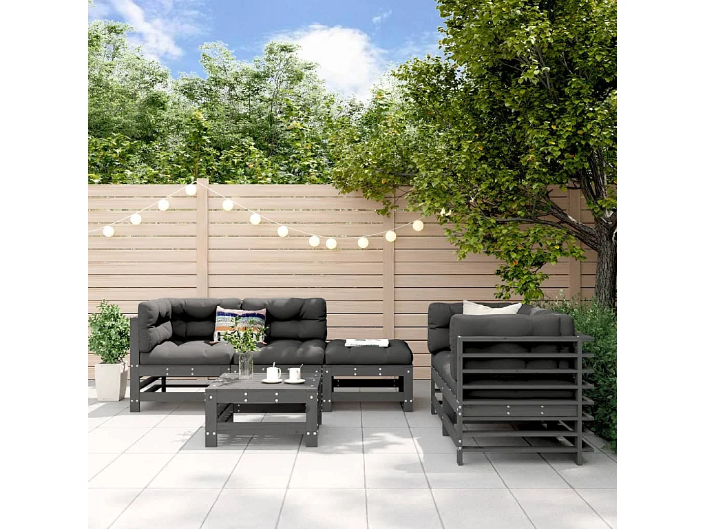 6-tlg. Garten-Lounge-Set Grau Massivholz Kiefer