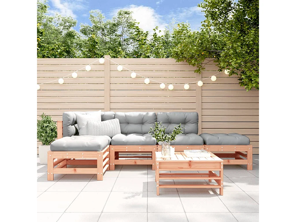 Salon de jardin 6 pcs avec coussins bois massif Douglas