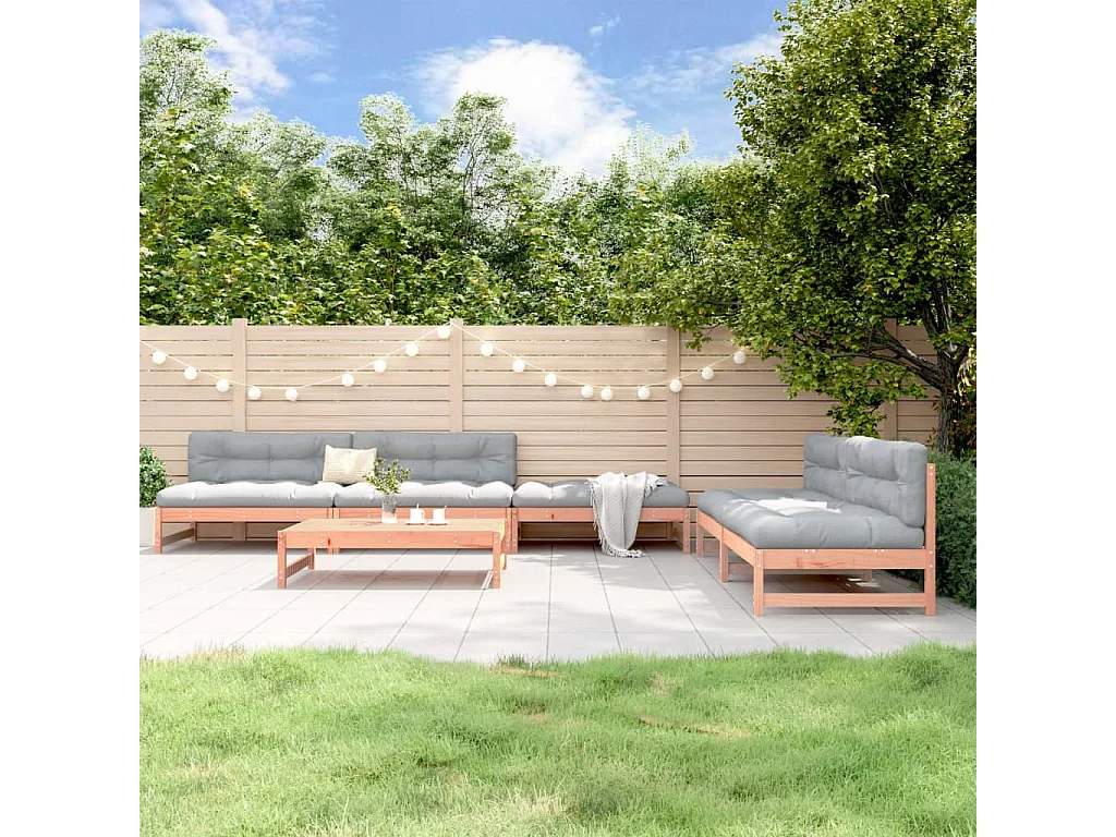 6 pcs conjunto lounge de jardim madeira de douglas maciça