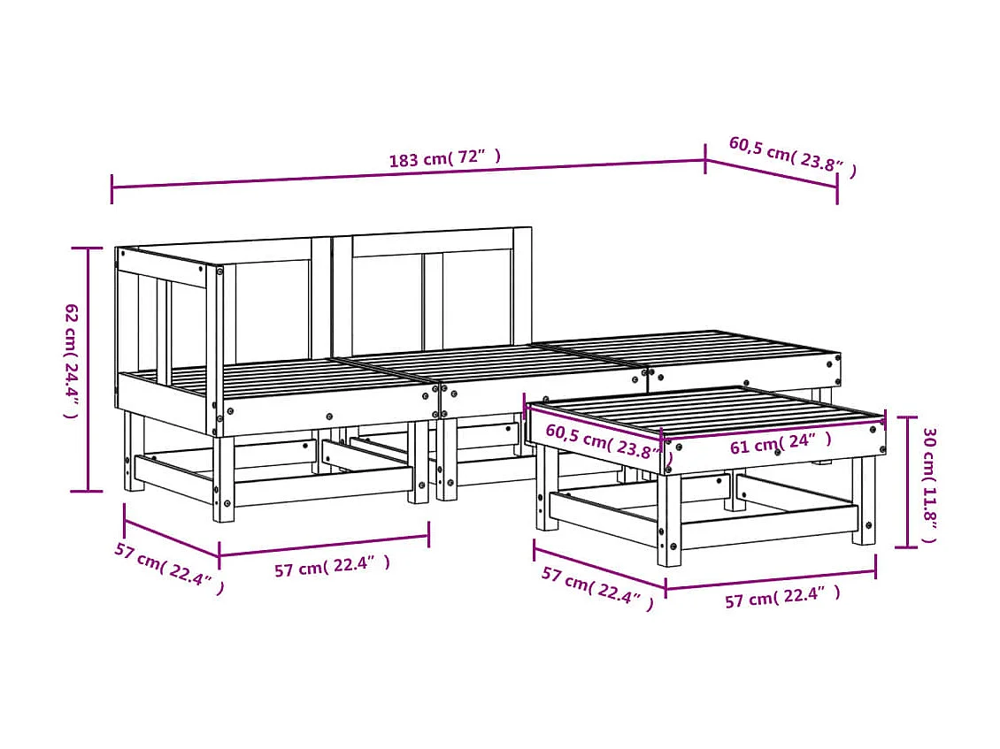 4-delige Loungeset massief grenenhout