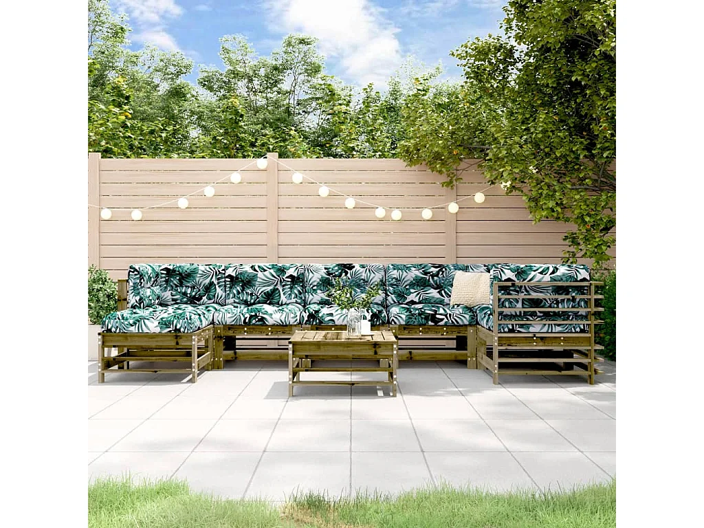 Salon de jardin 8 pcs avec coussins bois de pin imprégné