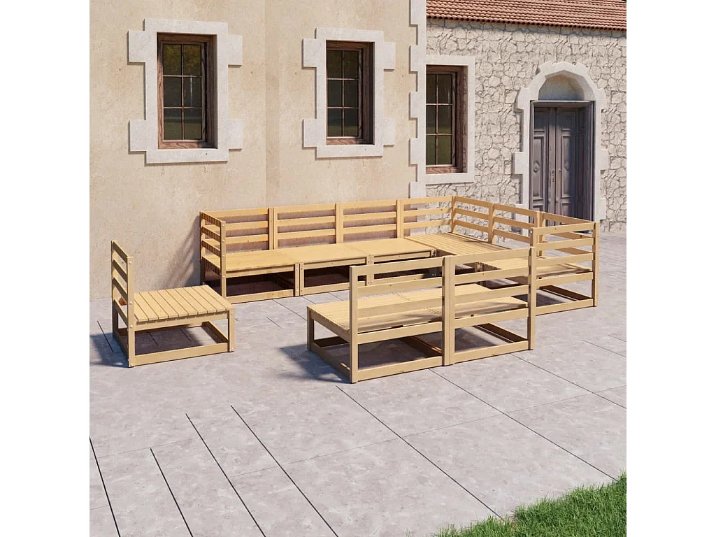 Salon de jardin 9 pcs bois de pin massif