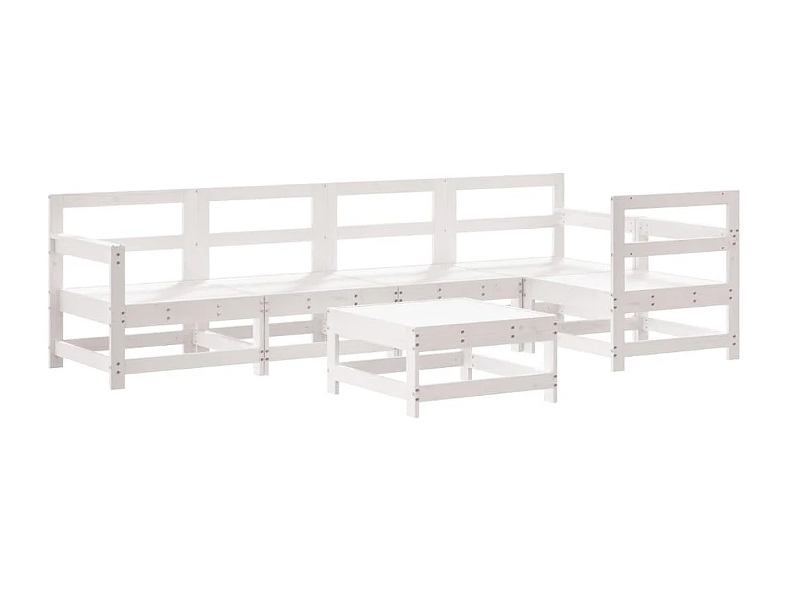 6-tlg. Garten-Lounge-Set Weiß Massivholz Kiefer