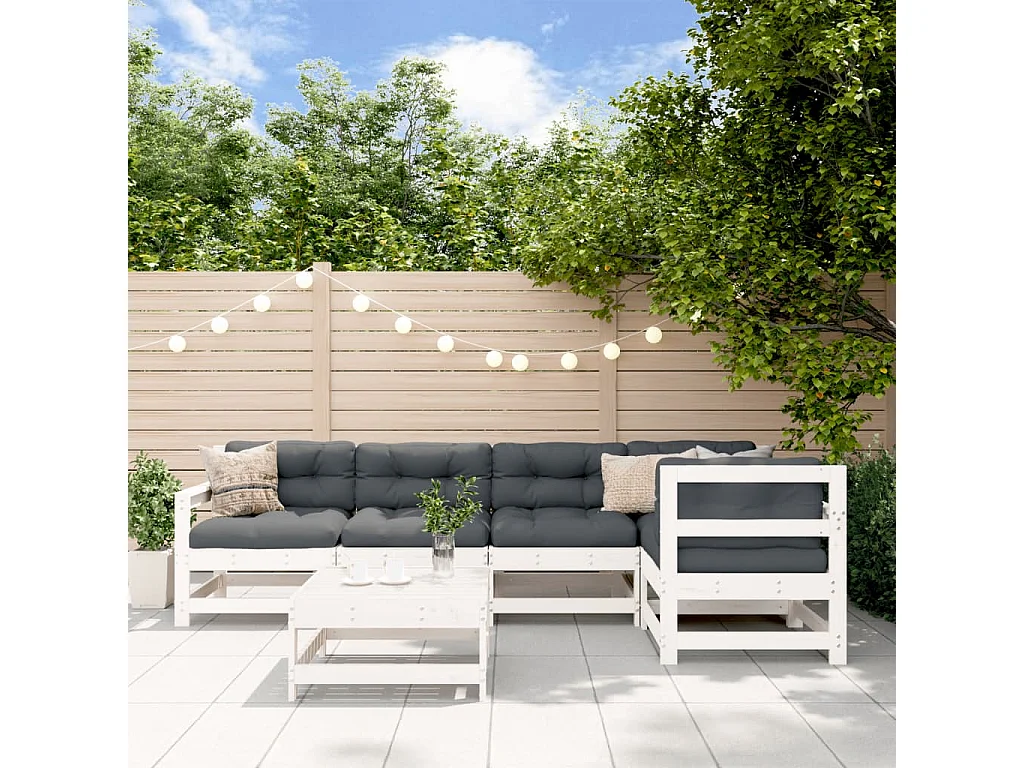6-tlg. Garten-Lounge-Set Weiß Massivholz Kiefer