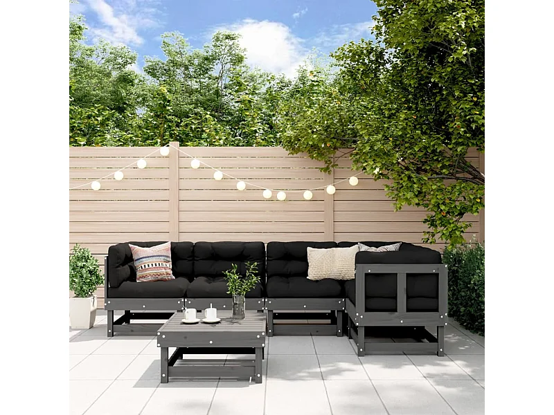 Set Salotto da Giardino 6 pz Grigio in Legno Massello di Pino